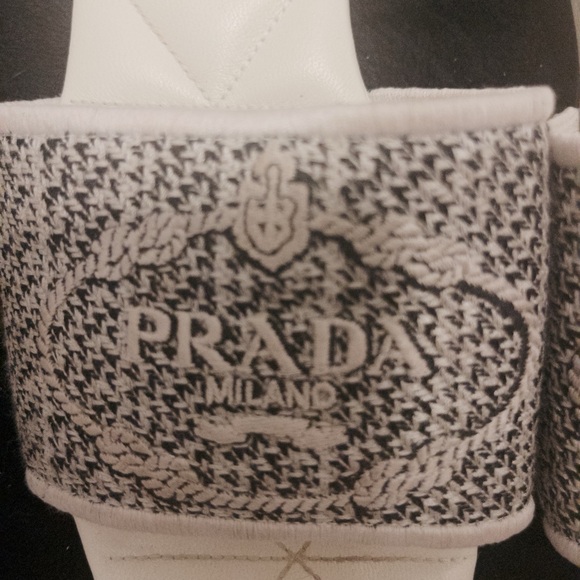 PRADA logo Bicolor Jacquard Slide Sandal - Picture 2 of 4